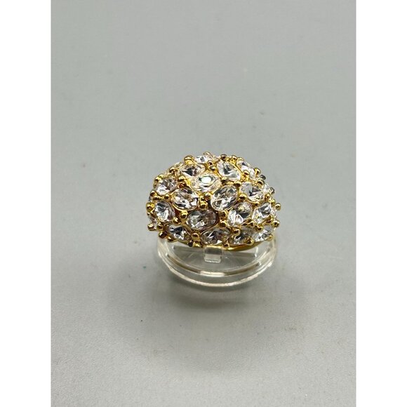 KJL Rhinestones Ring Size 6.5 Domed Gold Tone Clear Rhinestones Sparkly Ring - Picture 4 of 10